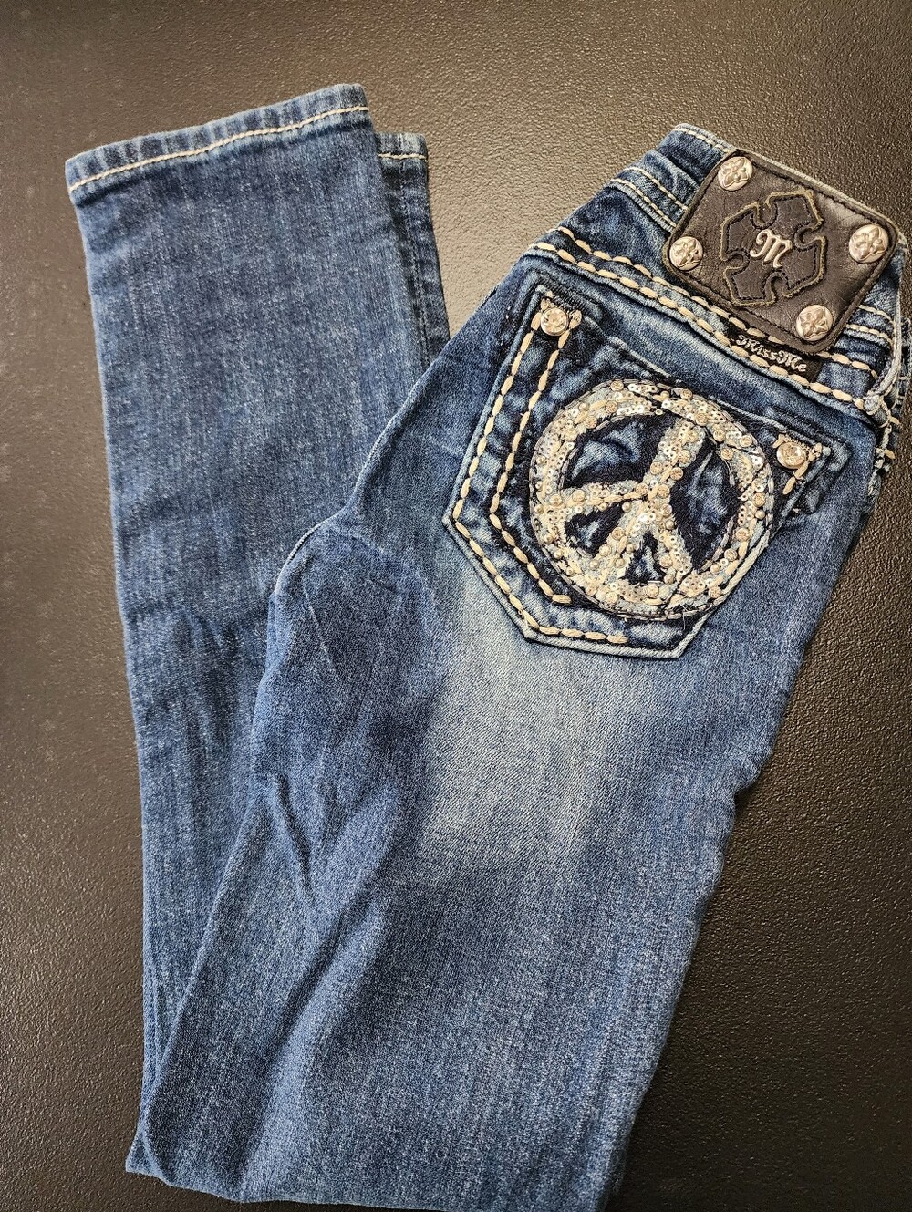 Girls Embellished Miss Me Jeans | Peace Sign Pocket Denim | Miss Me | 8 Girls